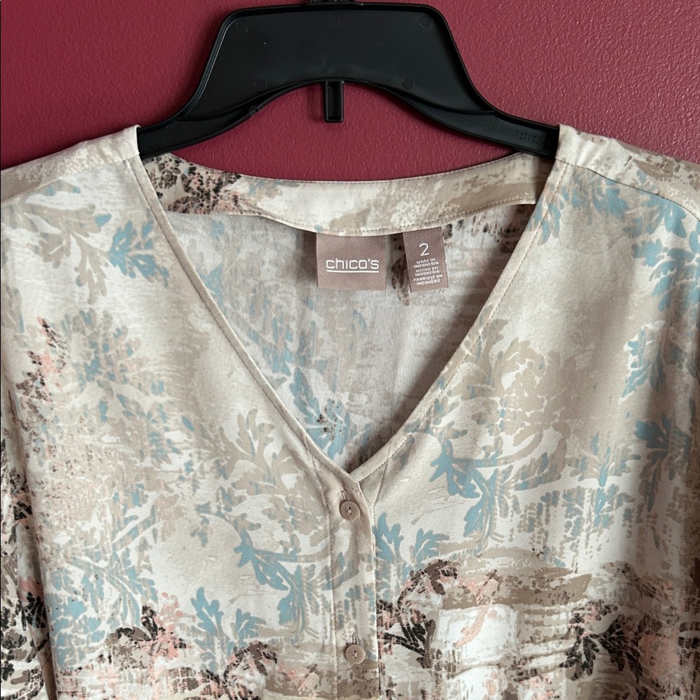 Chico's Cream and Blue Floral Blouse